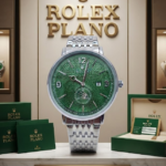 Rolex Plano Bisel Correa Plata  Fondo Verde