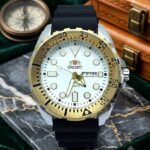 Orient Mako Esfera Blanca Bisel Dorado Pulso Negro