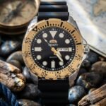 Orient Mako Esfera Negra Bisel Dorado Pulso Negro