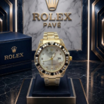 Rolex Piedras Bisel Cristal y Negro  Fondo Plata  Caja Oro