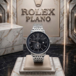 Rolex Plano Bisel Correa Plata  Fondo Negro
