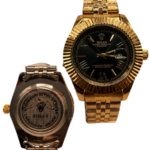 Rolex Semiautomático Bisel Dorado  Correa Dorada  Fondo Negro