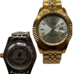 Rolex Semiautomático Bisel Dorado  Correa Dorada  Fondo Plata