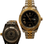 Rolex Semiautomático Bisel Dorado  Correa Mixta  Fondo Negro