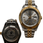 Rolex Semiautomático Bisel Dorado  Correa Mixta  Fondo Plata