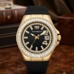 TechnoMarine Esfera Negra Bisel Circonias Caja Oro Pulso Negro