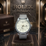 Rolex Malla Plata  Fondo Crema